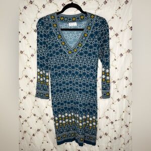 Chic Long Sleeve Blue Patterned Dress